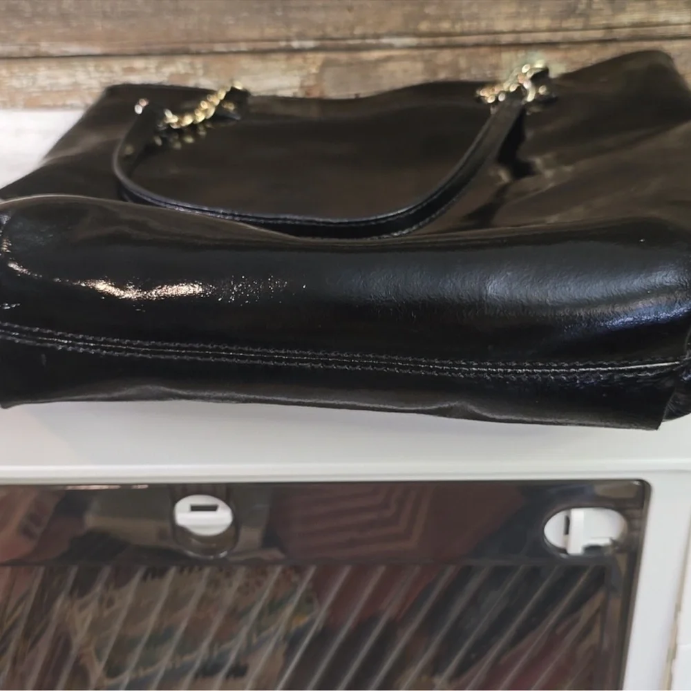 Michael Kors Black Patent Leather Gold Chain Tote Bag